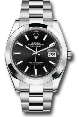 Replica Rolex Steel Datejust 41 Watch 126300 Smooth Bezel Black Index Dial Oyster Bracelet